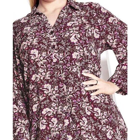 Avenue Womens Size 20 Brown Floral Paisley Potion Button Up Button Sleeve Blouse - Picture 8 of 9